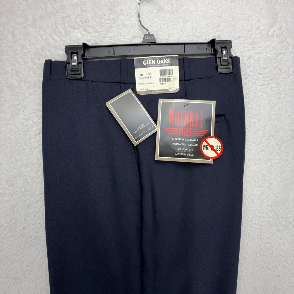 Glen Oaks Mens Navy Blue Wrinkle Free Dress Pants 38x38 Unfinished Hem USA 47564